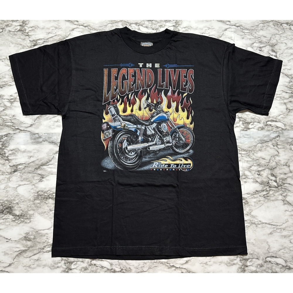 Thunder "THE LEGENDS LIVES" T-Shirt Men's Size XL Black Ride To Live Short Sleev